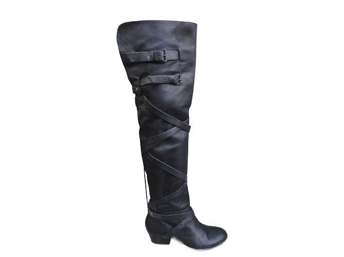 Les Petites Overknee Stiefel Leder Schwarz