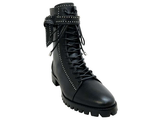 Alexandre Birman Black Studded Lace Up Evelyn Flat Boots