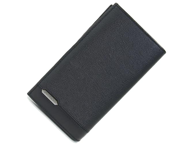 Bulgari Bvlgari Bi-fold Long Wallet Black Leather  ref.2094431