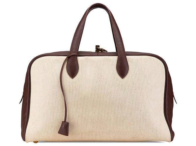 Hermès Marrom Toile e Clemence Victoria 43 Bege