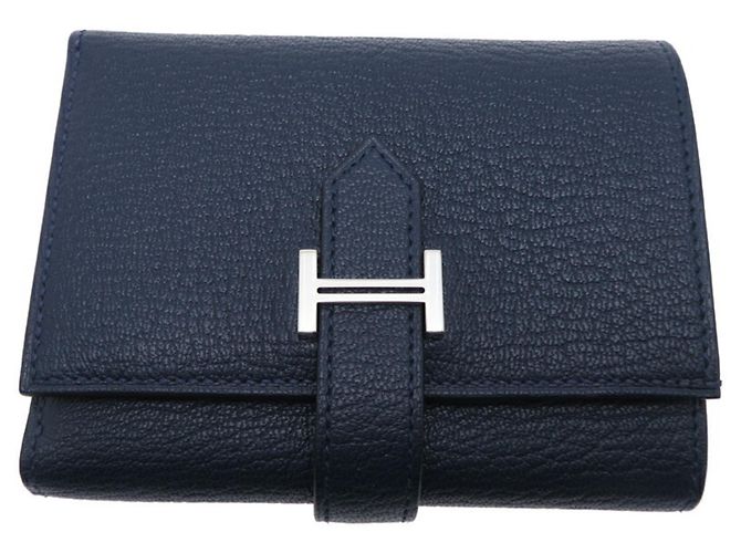 Hermès Hermes W Stamp 2024 Bearn Combination Women's Tri-fold Wallet Navy blue