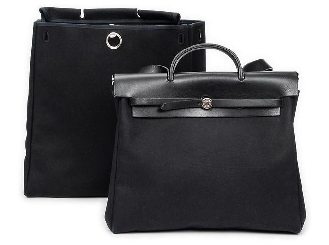 Borsa Hermès Herbag 2 in 1 in tela Nero