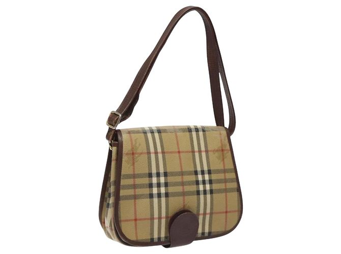 Autre Marque Borsa a spalla Burberrys PVC beige marrone oro Auth BD212 D'oro