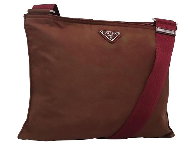 PRADA Borsa a Spalla in Nylon Rosso Vino Auth ar13308 Bordò