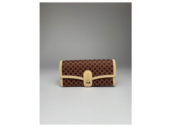 Triomphe Céline Vintage Celine Leather Canvas Monogram Wallet Brown