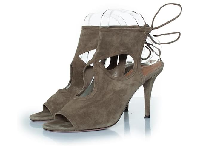 Aquazzura, Kakhi green sexy thing cutout suede sandals Brown  ref.2095377