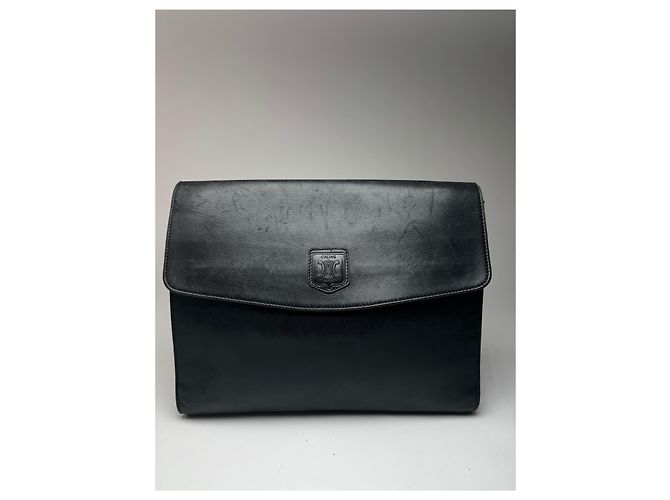 Céline Vintage Celine Paris Triomphe Leder Clutch Schwarz