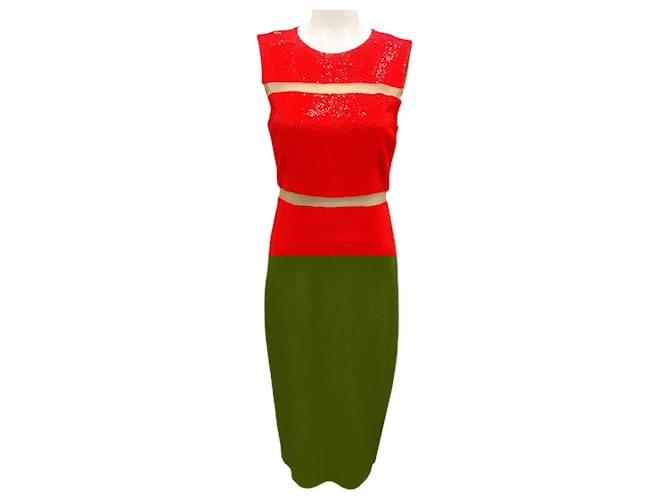Autre Marque Michael Kors Collection Coral Sequined Tulle Trimmed Cocktail Dress Orange Viscose  ref.2095537
