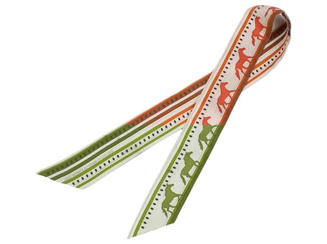 Hermès Sequences Horse Twilly Scarves in Orange Silk  ref.2095581