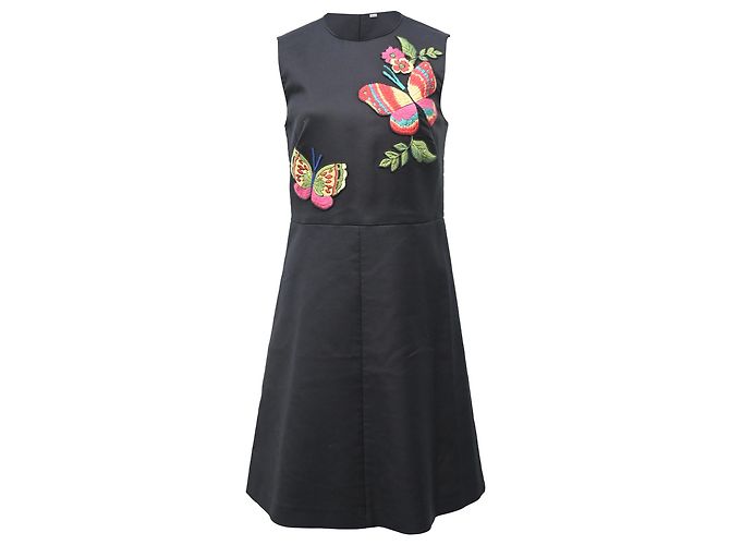 Abito mini A-line in cotone nero con applicazione a farfalla RED Valentino