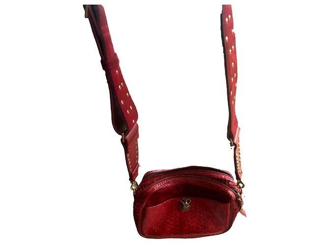 Claris Virot LILY Bolsa de ombro em python e camurça vermelha Vermelho