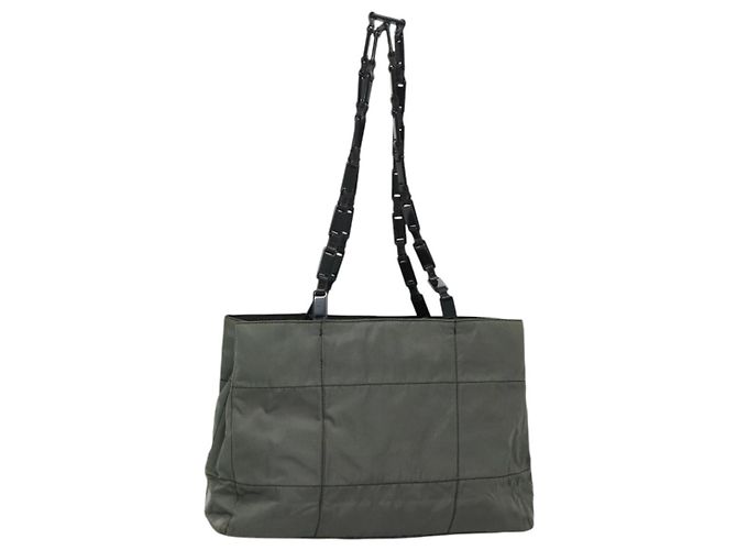 PRADA Tote Bag aus Nylon Kunststoff Grau Schwarz Auth ep7577 Braun