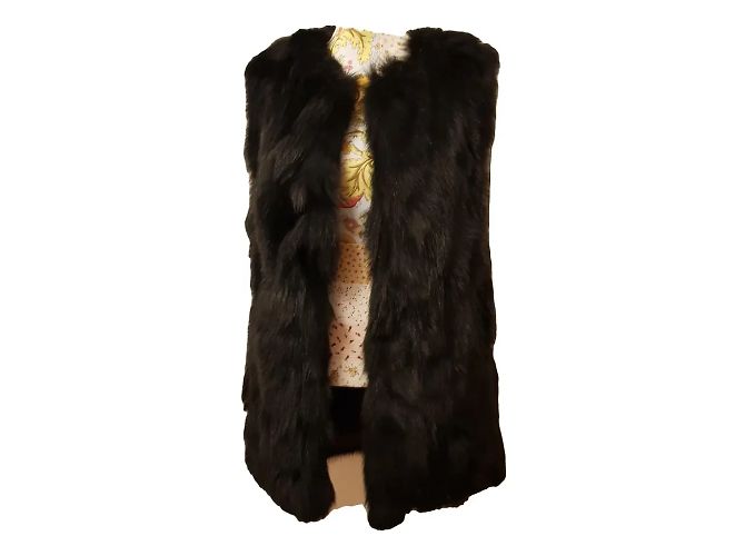 Autre Marque Black Fox Fur Sleeveless Jacket M