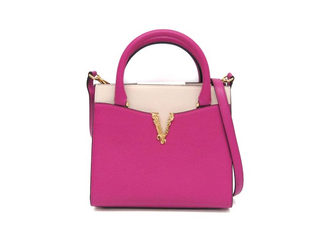 Bolsa de couro Virtus para mulheres da Versace Rosa Bege