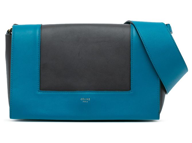 Céline Celine Black Leather Frame Shoulder Bag Blue