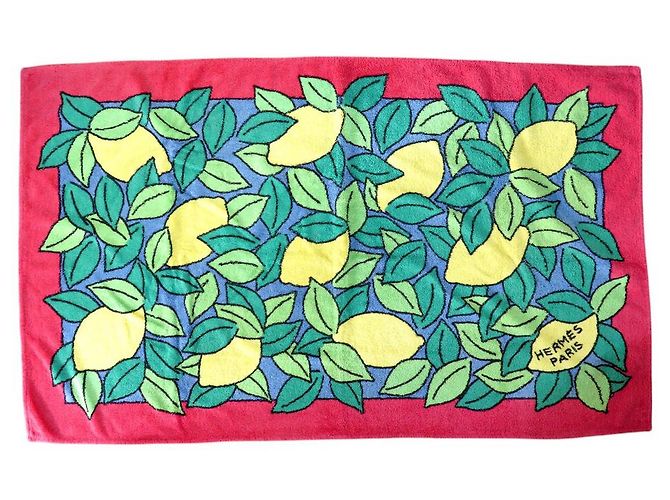 Hermès TOALHA DE PRAIA HERMES CITRONS 150X90CM EM ALGODÃO ROSA LIMÕES TOALHA DE PRAIA