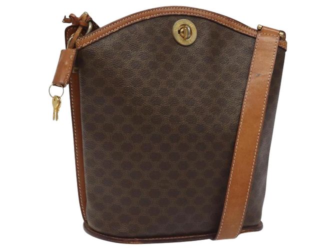 Céline Bolsa de ombro em lona Macadam CELINE em couro PVC marrom dourado Auth BD091