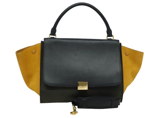 Céline CELINE Borsa Trapeze in pelle 2 in 1 Blu Navy Oro Auth BA400 D'oro