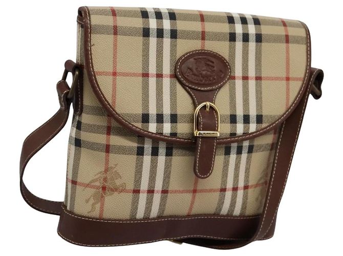 Autre Marque Borsa a spalla Burberrys Nova Check in PVC pelle beige marrone oro Auth BD093 D'oro