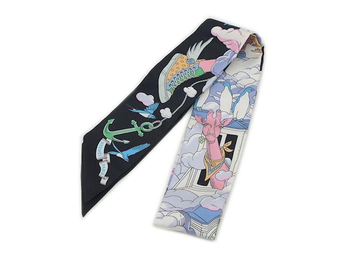 Hermès Hermes Twilly Scarf My Cloud Sur Mon Nuage Black Multiple colors Silk  ref.2097649
