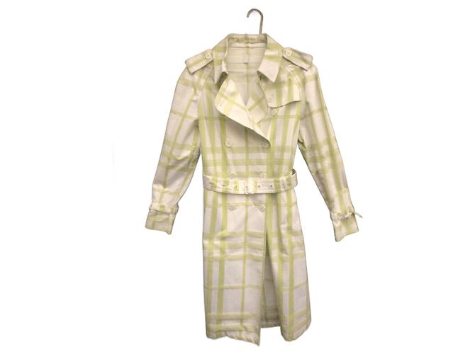 Gabardina Burberry de algodón blanca y verde claro Blanco