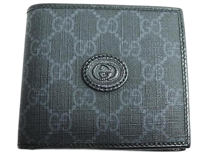 Gucci GG Supreme Interlocking G Bi-fold Wallet Black Cloth  ref.2098064