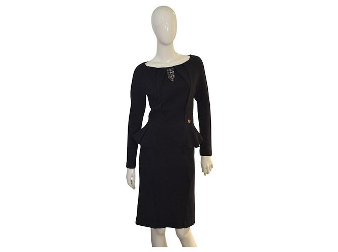 Roberto Cavalli Wollkleid in Anthrazitgrau Cocktailkleid
