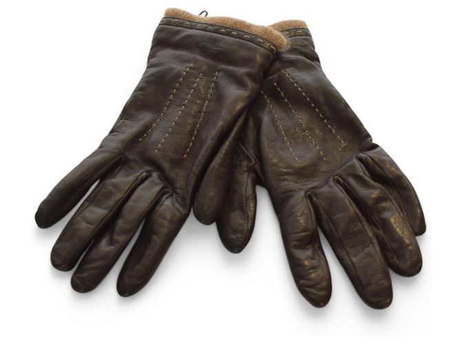 Autre Marque Braune Lammlederhandschuhe mit Cashmere-Futter Größe S