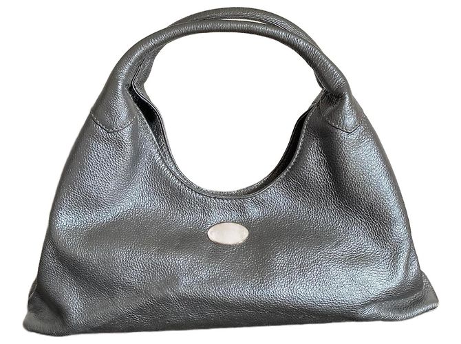 Bolsa Mac Douglas de couro cinza prateado metálico