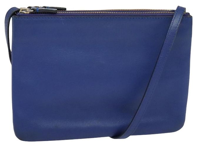 Céline Bolsa de ombro Trio em couro azul e dourado Auth mr1142