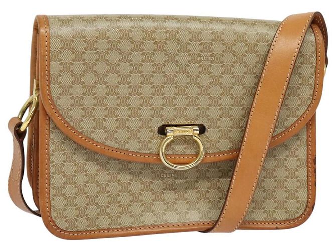 Céline Borsa a spalla in tela Macadam CELINE beige oro Auth JB008 D'oro