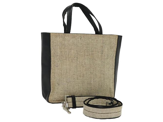 PRADA Bolsa de mão em canvas 2 vias bege Auth EC469