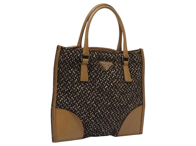 PRADA Bolsa de mão de lã marrom Auth hk2259