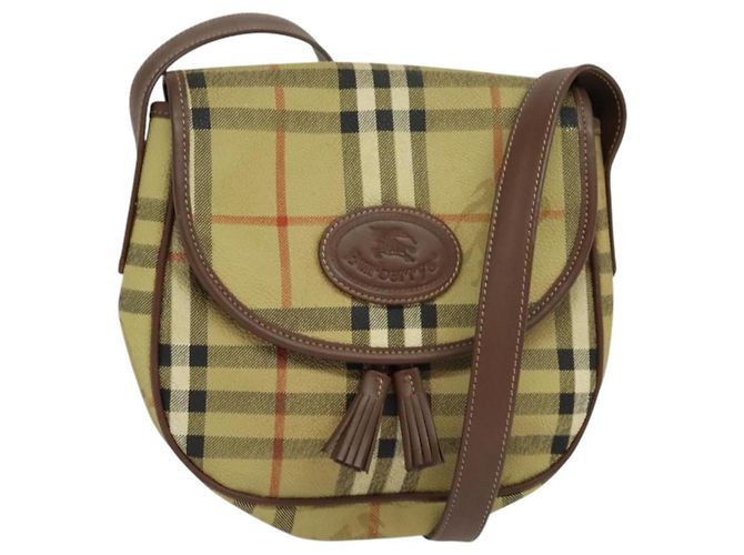 Autre Marque Bolsa de Ombro Burberrys Nova Check em Couro PVC Bege Auth EC421