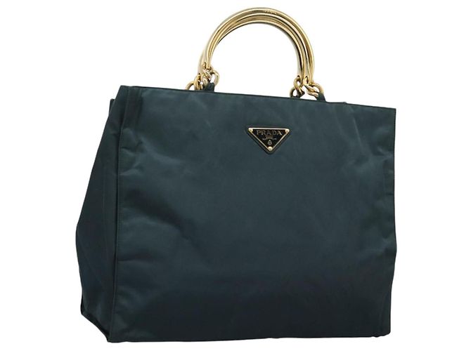 PRADA Bolso de mano de nailon caqui Auth nb125