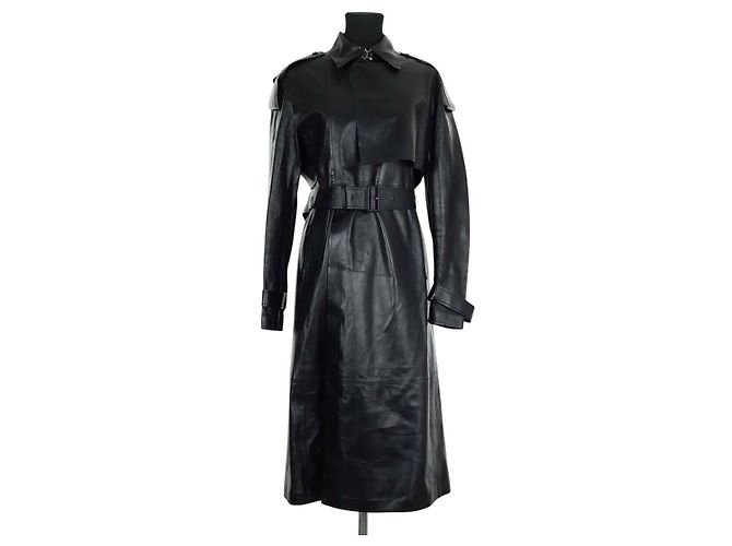 Mackage Black leather trench coat