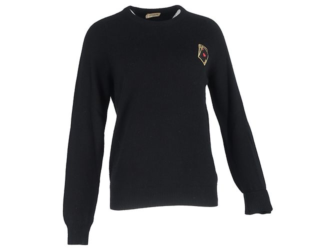 Schwarzer Kaschmir-Pullover mit Saint Laurent Spielkartenstickerei