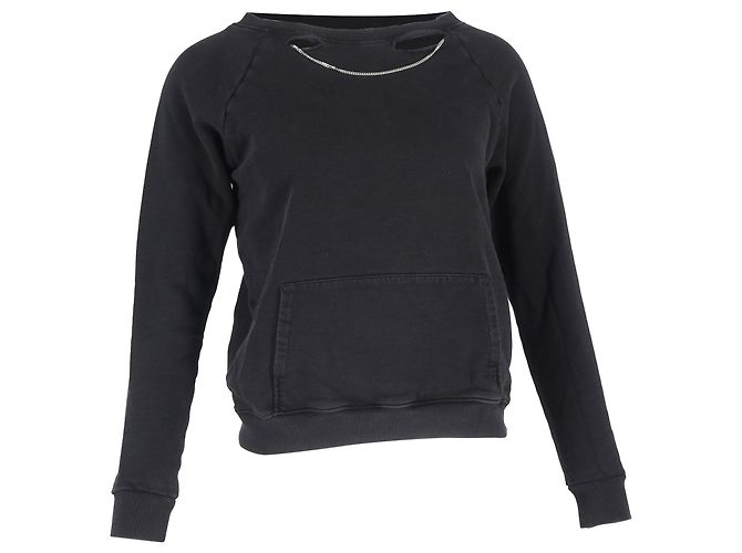 Sudadera rasgada de Saint Laurent con detalle de cadena en algodón negro