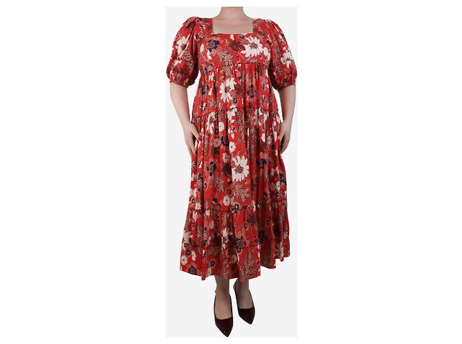 Ulla Johnson Rotes Blumen-Midi-Kleid Nora - Größe UK 16