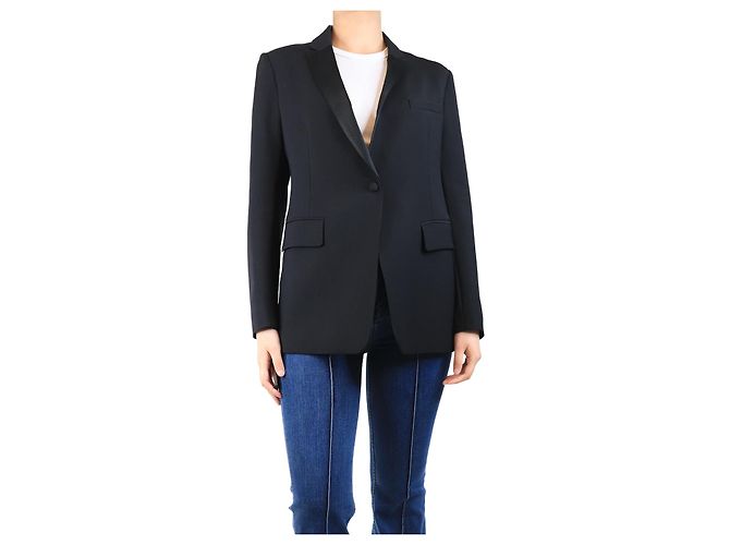 Adam Lippes Schwarze Satin-Reversjacke - Größe UK 12