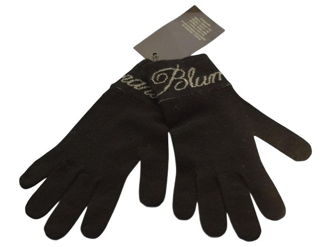 Luvas Blumarine de lã preta com logo Preto