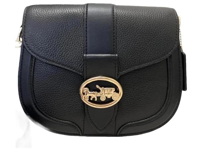 Borsa a tracolla Coach Georgie Saddle in pelle nera Nero
