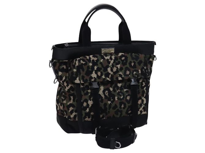 Dolce & Gabbana DOLCE&GABBANA Sac à main léopard en toile 2 voies vert noir Auth bs23143
