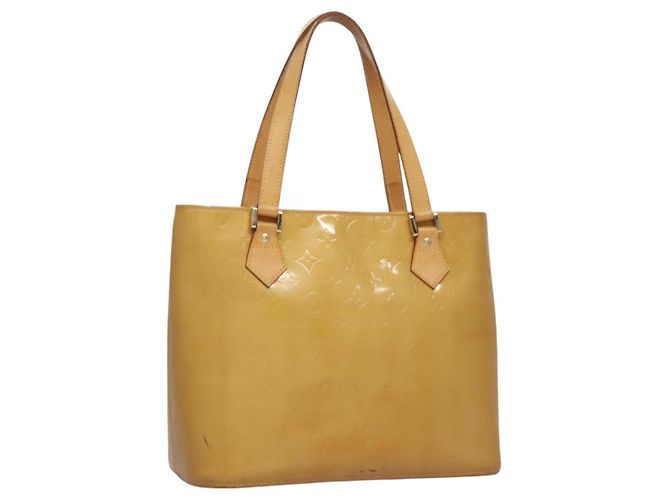 LOUIS VUITTON Monogram Vernis Bolsa de Mão Houston Bege M91004 LV Auth BA431