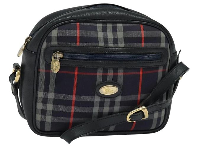 BURBERRY Nova Check Hand Bag Canvas Navy Auth JB069