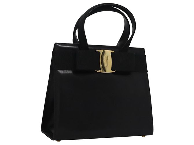 Borsa a mano in pelle nera e oro Salvatore Ferragamo Vala Auth bs23240 Nero D'oro