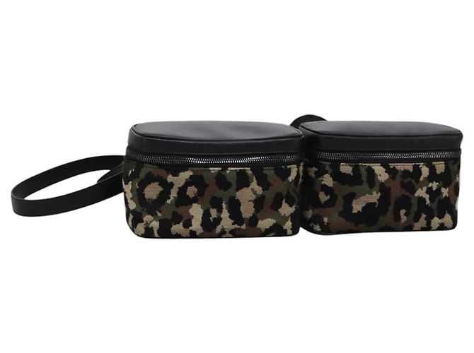 Dolce & Gabbana DOLCE&GABBANA Sac à taille Léopard Toile Vert Noir Auth bs23142
