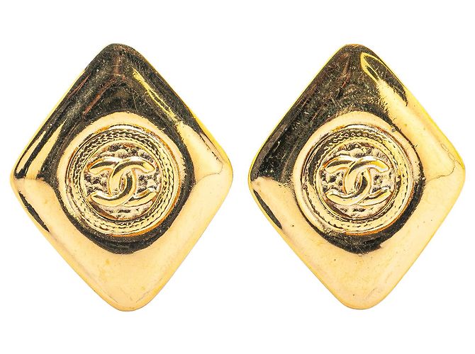 Boucles d'oreilles clip en or plaqué CC de Chanel Doré