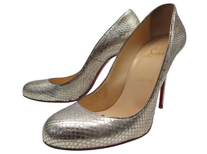 CHRISTIAN LOUBOUTIN SIMPLE PUMP 39.5 SILBER PYTHON BOX SCHUHE