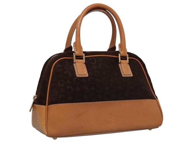 Céline Bolsa de mão em lona Macadam Celine C marrom dourado Auth mr1094